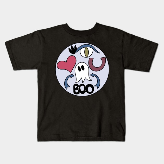 Cute Eye Love You Boo Cartoon Text Art Kids T-Shirt by Angel Dawn Design